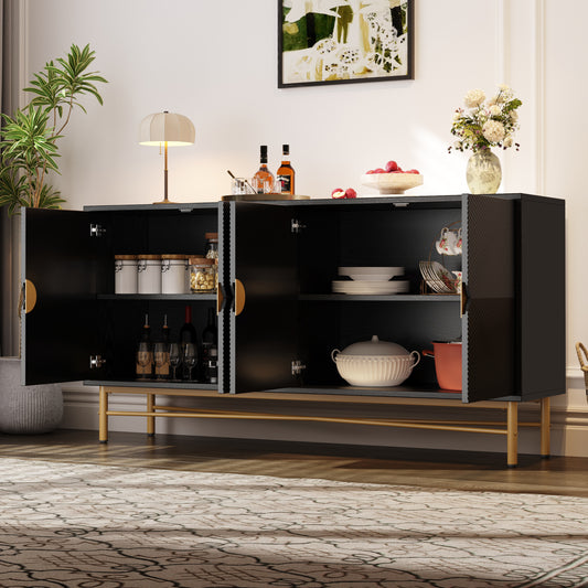 Gigab2b original image - Sideboard mit Erhabener Textur 160cm, Schrank mit Vier Türen Goldene Gebürstete Griffe und Hochglanz Tischbeine,  Schwarz, 160×40×82cm(old sku N657P28156667S)