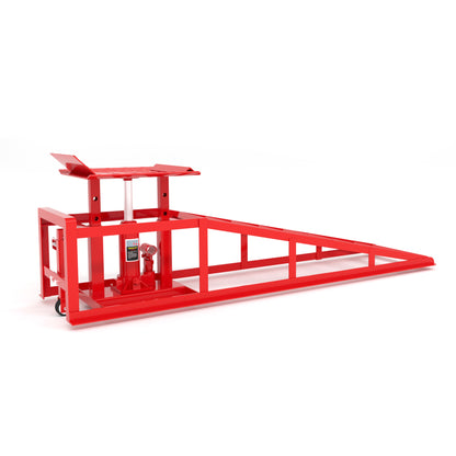 2er-Set Hydraulische Heberampen mit Rollen, 5T Schwerlast-Rampen (11065 lbs) inkl. Hydraulikheber, Tragbare Autohebebühne für Ölwechsel & Heimwerker-Garage, Hubhöhe 23–36 cm (9"–14,2"), Rot