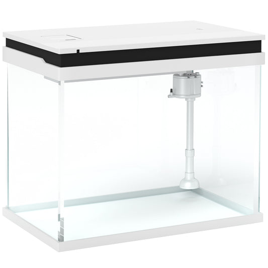 Aquarium, 41 Liter Glas-Aquarium mit Filtersystem, LED-Lichtern, Wasserpumpe, Kompaktes Aquarium für verschiedene Fischarten, Weiß