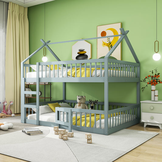 Gigab2b original image - Kinder-Etagenbett 140*200, Kinder-Familienbett, Etagenbett mit Treppe, Loft Design, Massivholz-Etagenbett-Rahmen, Grau