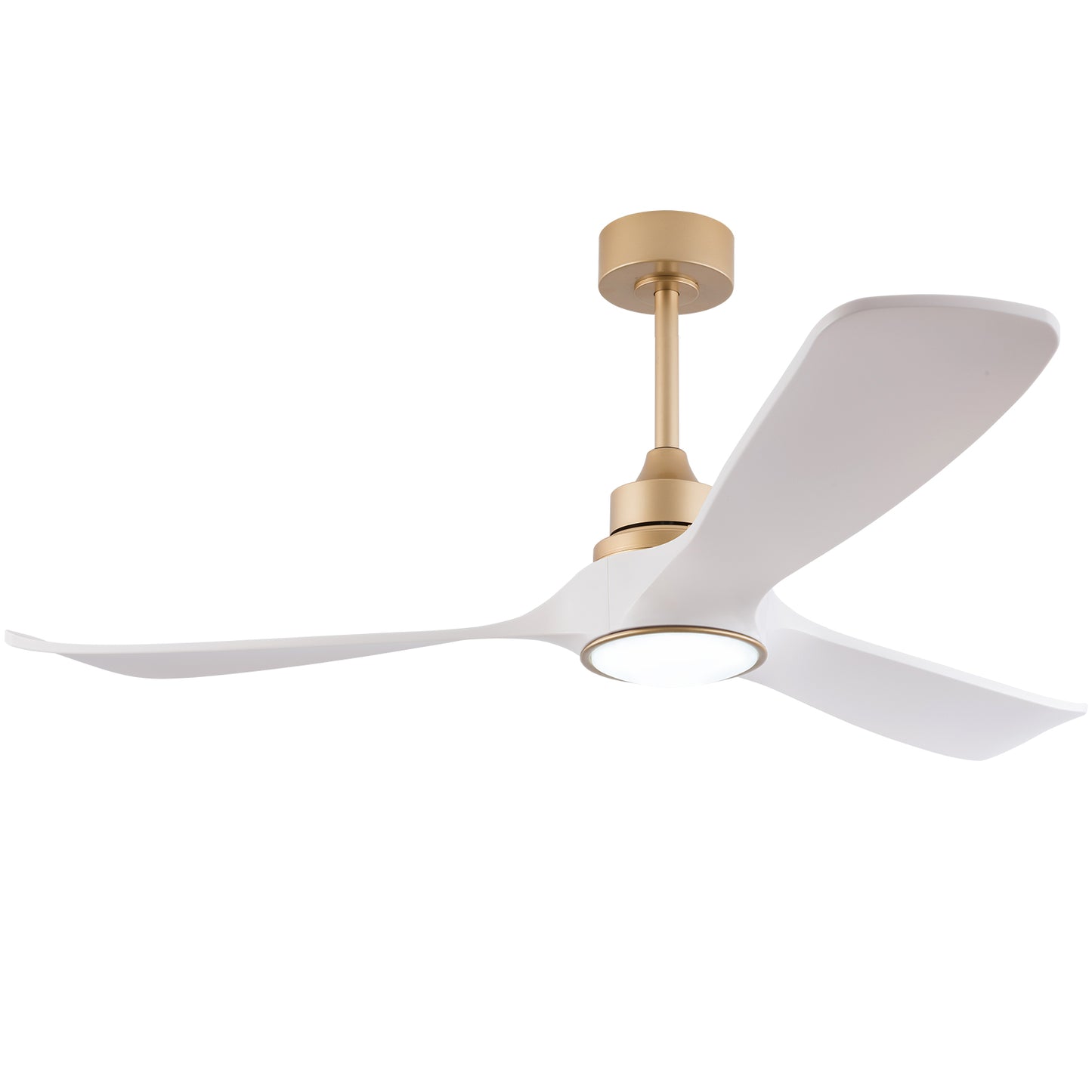 52-Zoll weiß-goldener Deckenventilator mit Licht und Fernbedienung, Speicherfunktion, leiser reversibler DC-Motor, 3 ABS-Flügeln, moderner Innen- und Außen-Deckenventilator mit Licht für Schlafzimmer