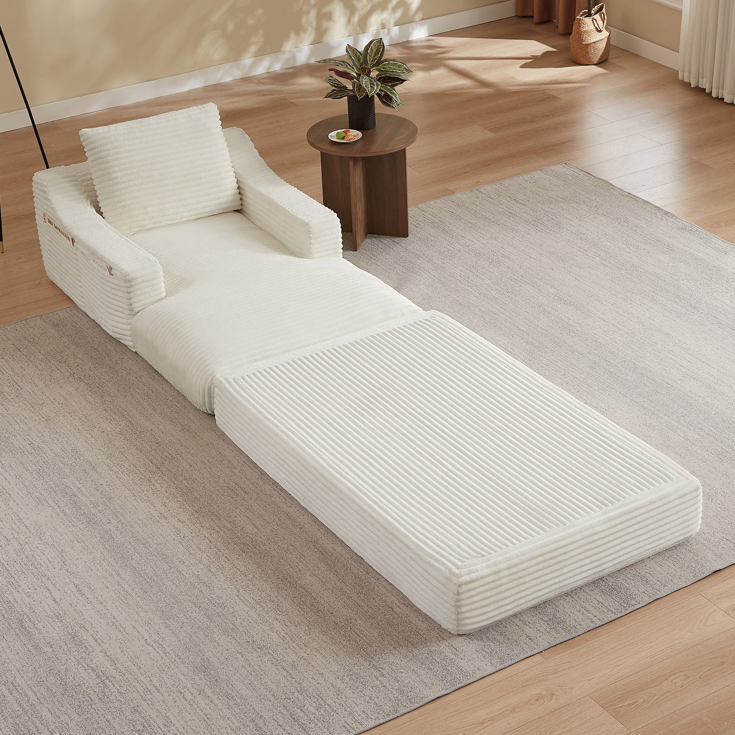Modern minimalist corduroy lazy lounge chair, spacious single sofa lounge chair, living room and bedroom leisure sofa, double-layer design, expandable into a bed
