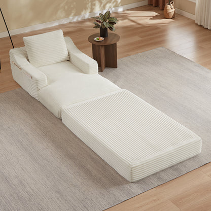Modern minimalist corduroy lazy lounge chair, spacious single sofa lounge chair, living room and bedroom leisure sofa, double-layer design, expandable into a bed