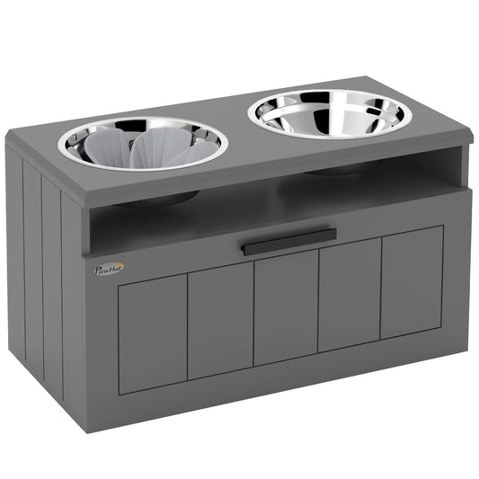 Gigab2b original image - Hundenäpfe, Erhöhte Futterstation mit 2 Edelstahlschüsseln, Anti-Schling-Matte, Hundenapfständer mit 25L Stauraum, Fressnapf, Wassernapf für große und extra große Hunde, Grau