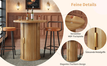 Runder Bartisch mit Stauraum, 91,6cm hoher Stehtisch mit Schrank, MDF Holzoptik, Belastbar bis 75kg, für Bar & Wohnzimmer