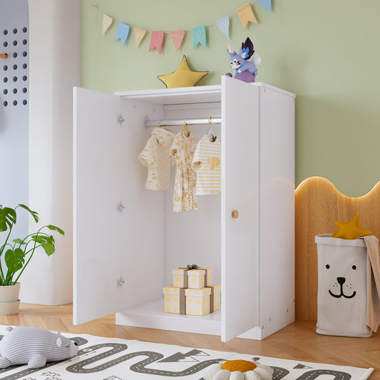 Gigab2b original image - Kleiner Kleiderschrank mit Stange, 2-türiger Kleiderschrank, Schlafzimmer, Wohnzimmer, Kinderkleiderschrank, MDF, Weiß