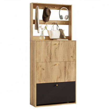 Modern Foldable Shoe Cabinet with Hooks for Hallway Storage