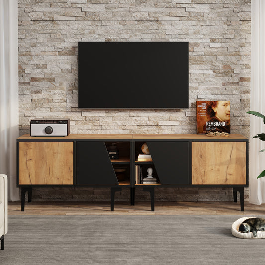 160 x 36,5 x 45 cm TV-Schrank für das Wohnzimmer mit 4 Fächern,lowboards Mit 7 Stützbeinen,Wohnzimmerschrank im modernen minimalistischen Design,Geeignet für 65-Zoll-Fernseher  Naturholzfarbe