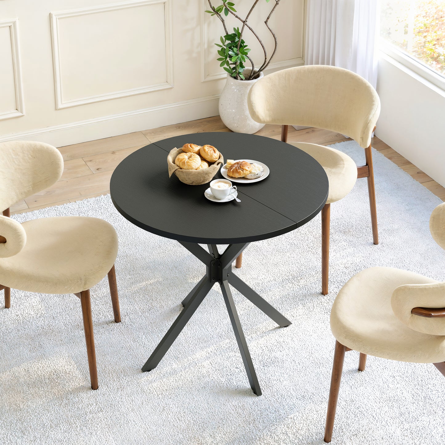 Runder Tisch mit X-Beinen, 80 cm - Küchen- und Esstisch für Homeoffice, Balkon oder als Couchtisch - Schwarz
