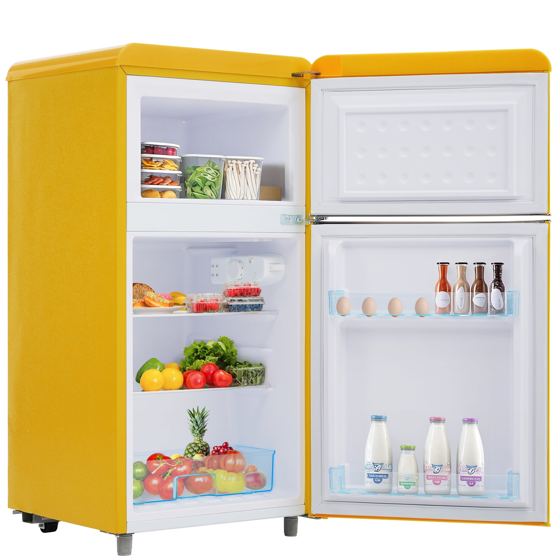 Gigab2b original image - Retro-Kühlschrank, oberer und unterer Doppeltür-Kühlschrank, 72 Liter Gesamtvolumen, mit 21 Liter Gefriervolumen, 120 kWh/Jahr, LED-Licht. Erhältlich in verschiedenen Farben. [Energieklasse E]