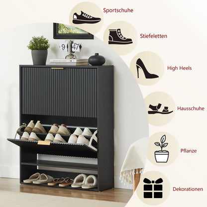 80 x 24 cm Schuhschrank mit Nutfront – Höhenverstellbar mit Kippschutz und Dekotisch für den Flur, in Schwarz