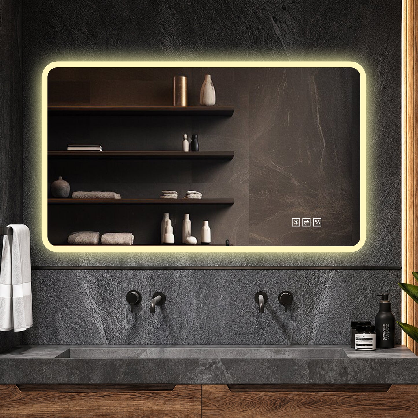 60×120cm LED Badezimmerspiegel mit Milchglasrand, Frontbeleuchtung, Anti-Beschlag, 3 Lichtfarben, Stufenlos Dimmbar, Memory-Funktion, Horizontal & Vertikal Montierbar, IP44 Wasserdicht