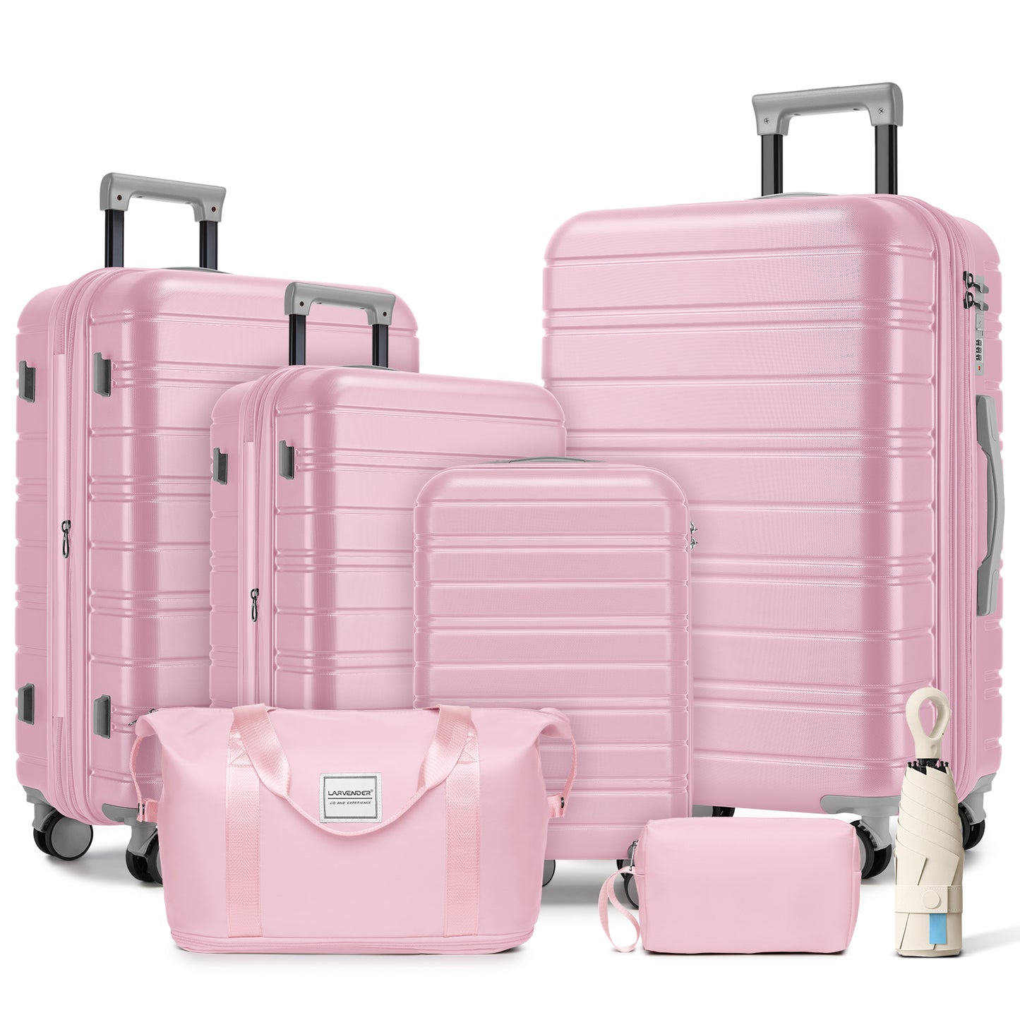 Gigab2b original image - Luggage Sets 6 Piece with Duffel Bags, Hardside Expandable Suitcases with Spinner Wheels, Pink