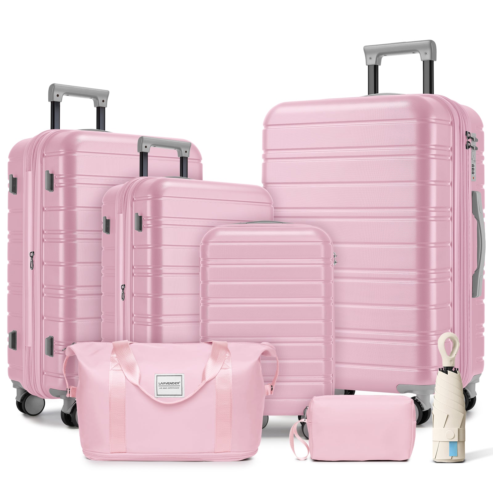 Gigab2b original image - Luggage Sets 6 Piece with Duffel Bags, Hardside Expandable Suitcases with Spinner Wheels, Pink
