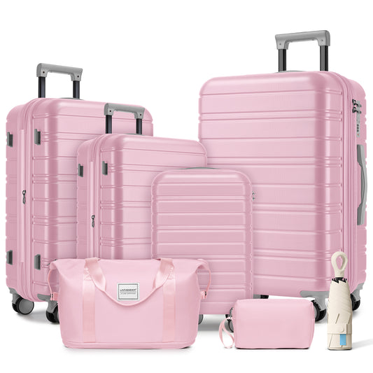Gigab2b original image - Luggage Sets 6 Piece with Duffel Bags, Hardside Expandable Suitcases with Spinner Wheels, Pink