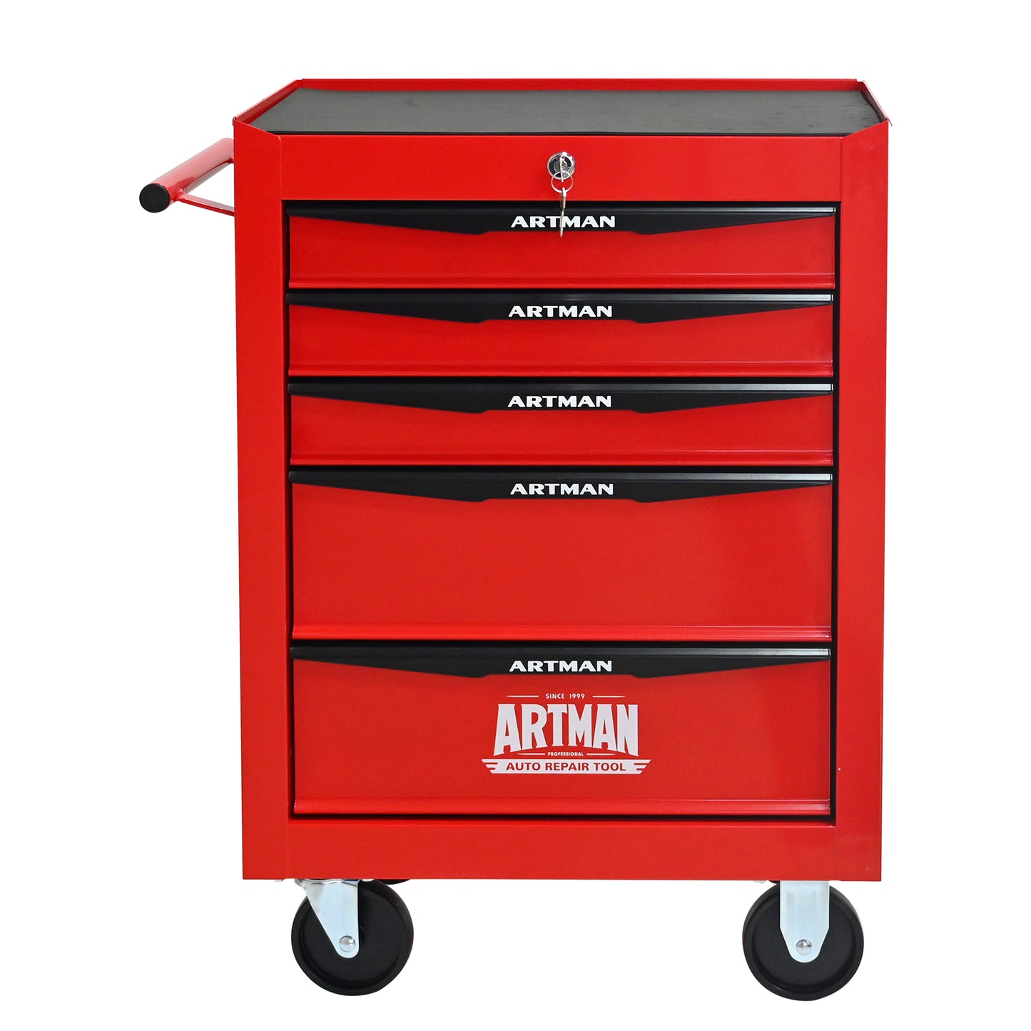 Gigab2b original image - Rolling Metall -Werkzeugkiste mit 5 Schubladen, 5 -schüchternen Werkzeugstrustschrank mit Kugellagerschubladenrutschen, Stahlwerkzeugspeicherbox -Organizer -Rot&Schwarz(RED&BLACK)