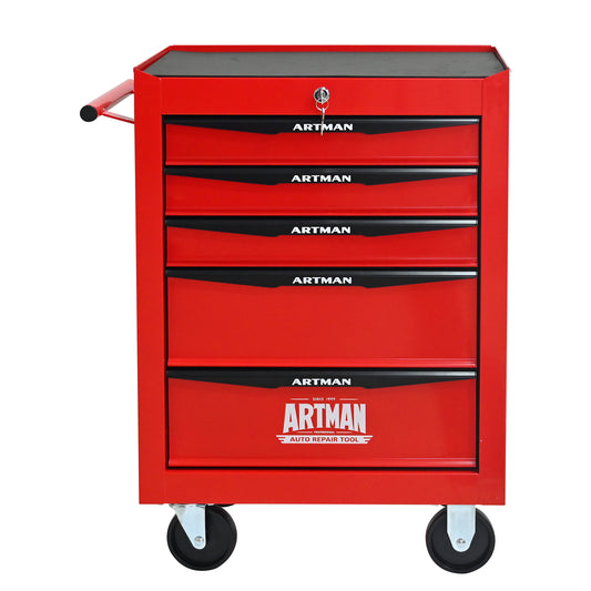 Gigab2b original image - Rolling Metall -Werkzeugkiste mit 5 Schubladen, 5 -schüchternen Werkzeugstrustschrank mit Kugellagerschubladenrutschen, Stahlwerkzeugspeicherbox -Organizer -Rot&Schwarz(RED&BLACK)