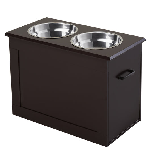 Gigab2b original image - Hunde Fressnapf mit Staumraum 2 Näpfen Futterstation Edelstahlnapf Katzenapf MDF Edelstahl Espresso 60 x 30 x 41 cm