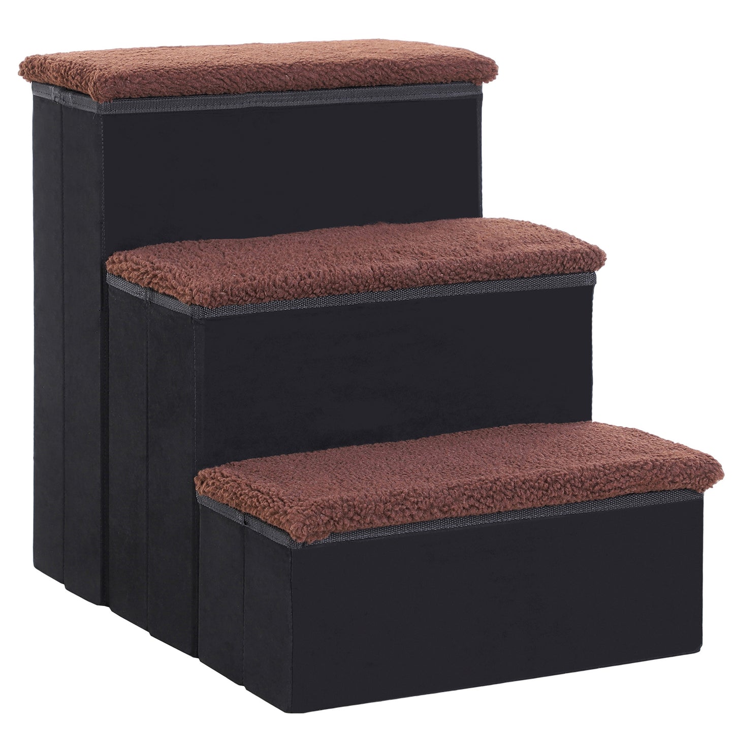 Gigab2b original image - Haustiertreppe faltbare Katzentreppe Hundetreppe mit 3 Stufen Stauraum für Katzen und Hunde MDF Schwarz 40x54x48cm