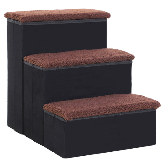 Gigab2b original image - Haustiertreppe faltbare Katzentreppe Hundetreppe mit 3 Stufen Stauraum für Katzen und Hunde MDF Schwarz 40x54x48cm