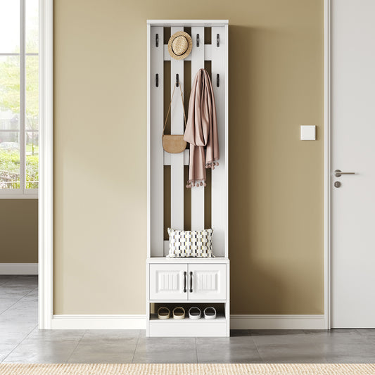 Gigab2b original image - Schuhbank, Schuhschrank,Flurmöbel,  mit 2 Türen,, mit Rückwand mit 8 Haken,weiß, B50/D36/H190cm(B×T×H)