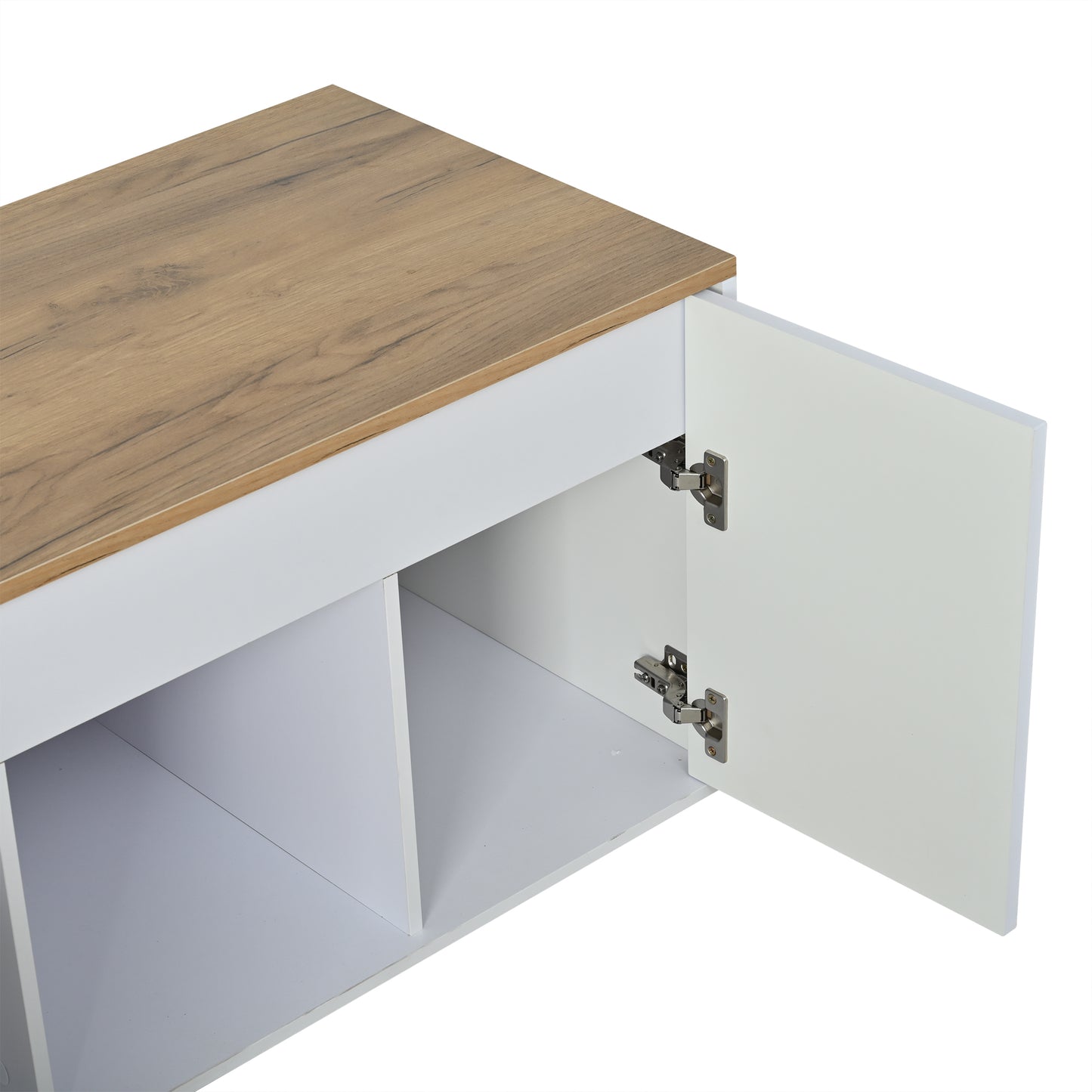 Wohnzimmer-Couchtisch, 46 x 95 x 45 cm, höhenverstellbar bis maximal ca. 59 cm, mit zwei Schranktüren und einem klaren, stromlinienförmigen Design.Beistelltisch aus Naturholz,Sofatisch, Schreibtisch