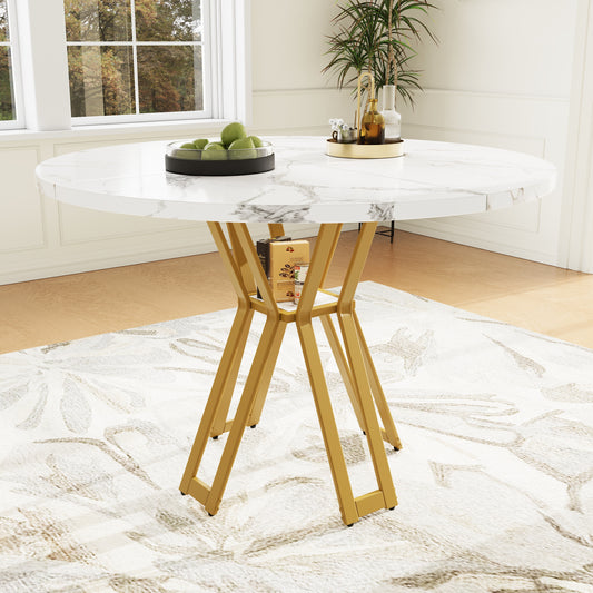 Gigab2b original image - Runder Esstisch (100 x 100 x 76 cm), leichter und luxuriöser runder Tisch für 4-6 Personen, geeignet für Esszimmer und Wohnzimmer, goldene Beine, marmorierte Tischplatte aus MDF