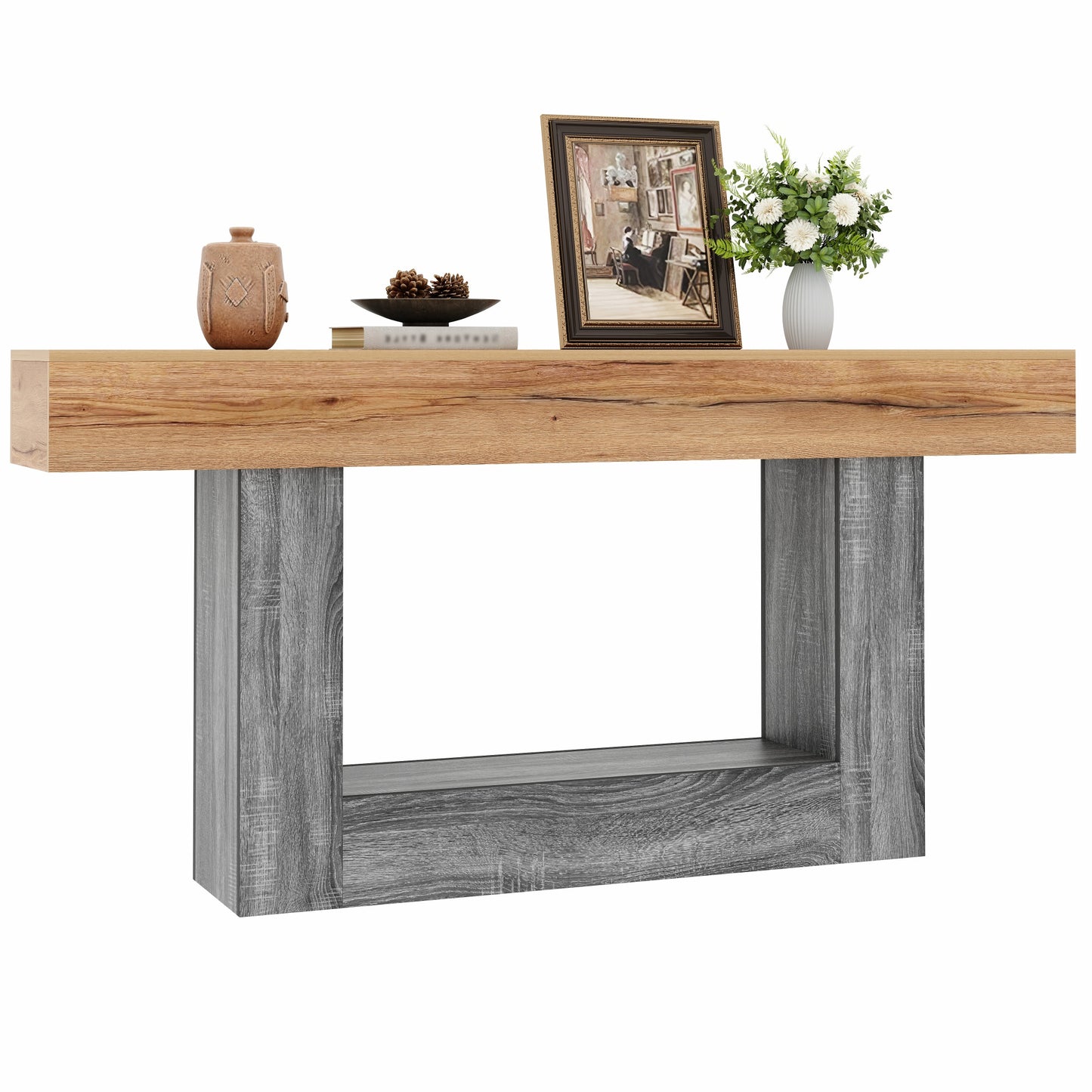 Gigab2b original image - Zweifarbige Konsole mit Holzoptik, Konsolentisch für Flur/Wohnzimmer, dicke Tischplatte, unteres Ablagefach, Spanplattenmaterial