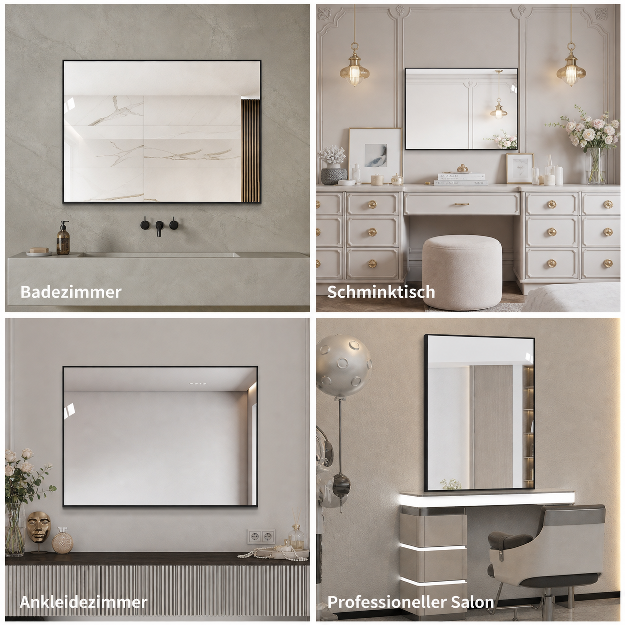 60x80cm Badezimmerspiegel mit Schwarzem Aluminiumrahmen, Kupferfreier HD-Wandspiegel, Horizontal & Vertikal montierbar, Für Bad, Flur und Ankleidezimmer