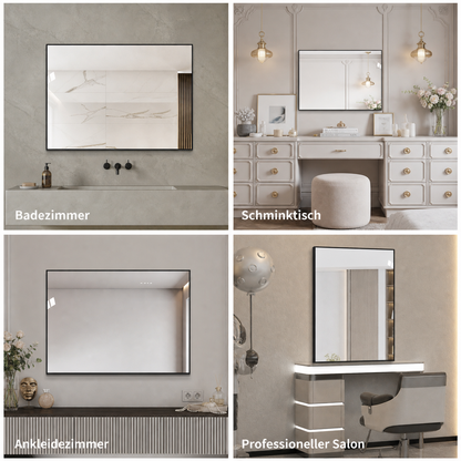 60x80cm Badezimmerspiegel mit Schwarzem Aluminiumrahmen, Kupferfreier HD-Wandspiegel, Horizontal & Vertikal montierbar, Für Bad, Flur und Ankleidezimmer