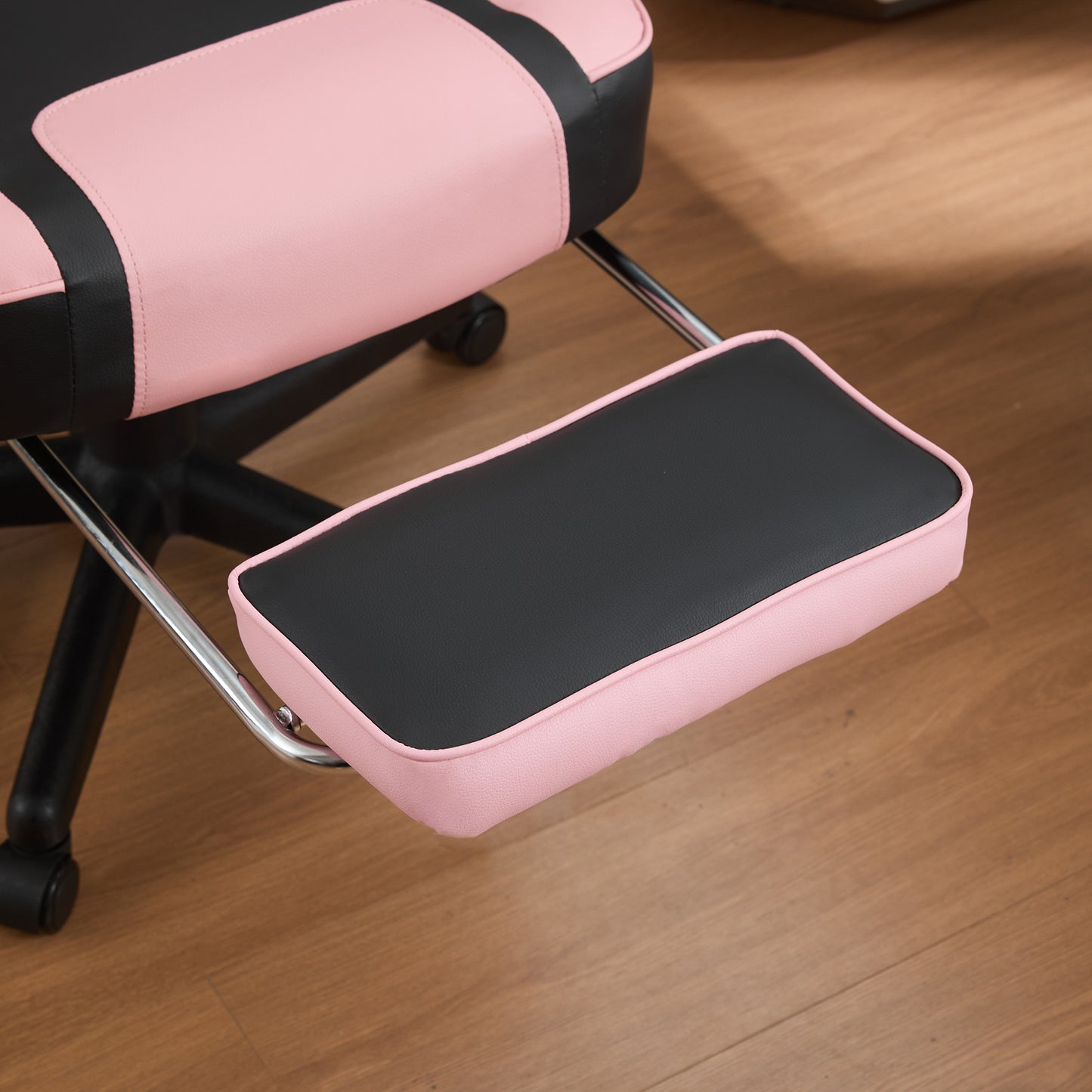 Kawaii Pink & Black Ergonomic Gaming Chair with Lumbar Support and Footrest