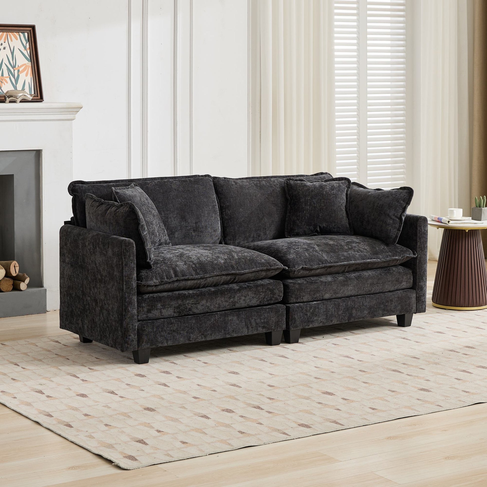 Cloud Sofa LoveSeat (Ottoman is not included), Modern Sectional Couch, for Living Room Bedroom and Apartment, Comfy Double Layer Upholstered Seat Cushion, Breathable Chenille Fabric, Black,DEFO5012BK