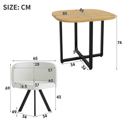 Esstisch und Stuhlset fur 4 Personen,bestehend aus einem Esstisch 85 x 85 cm und vier mit Leinen bezogenen