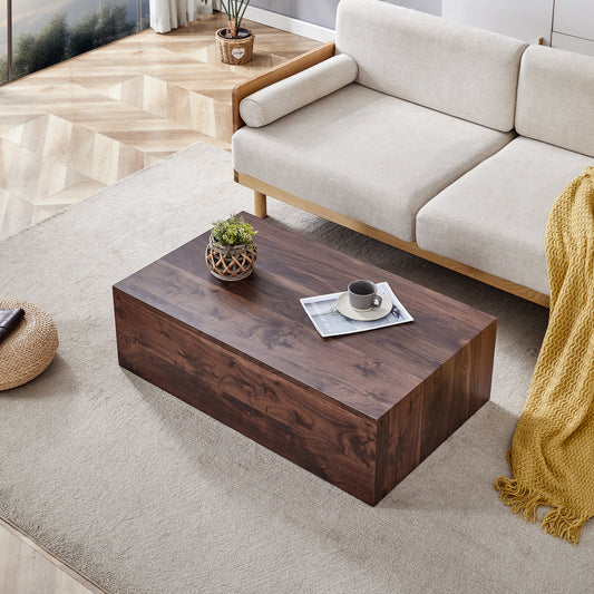 Gigab2b original image - Rechteckiger Couchtisch in Nussbaumholz-Optik. 90×50×30 cm, MDF-Material, keine Montage erforderlich. Unterseite mit rutschfesten Füßen, geeignet für modernen Luxury-Stil.