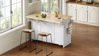 Mobile Kücheninsel mit klappbarer Arbeitsplatte, Küchenwagen, Stauraumschrank, Müllschrank, Buffetschrank mit Gewürzregal, Schublade und Rollen, 120 × 45 (70) × 87 cm