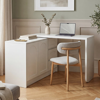 Gigab2b original image - Schreibtisch Drehbar 360°, Moderner L-Form Eckschreibtisch Weiß mit 3 Schubladen und Schrank, Platzsparender Computertisch Arbeitstisch für Home Office & Arbeitszimmer-H75/B110-170/T40cm