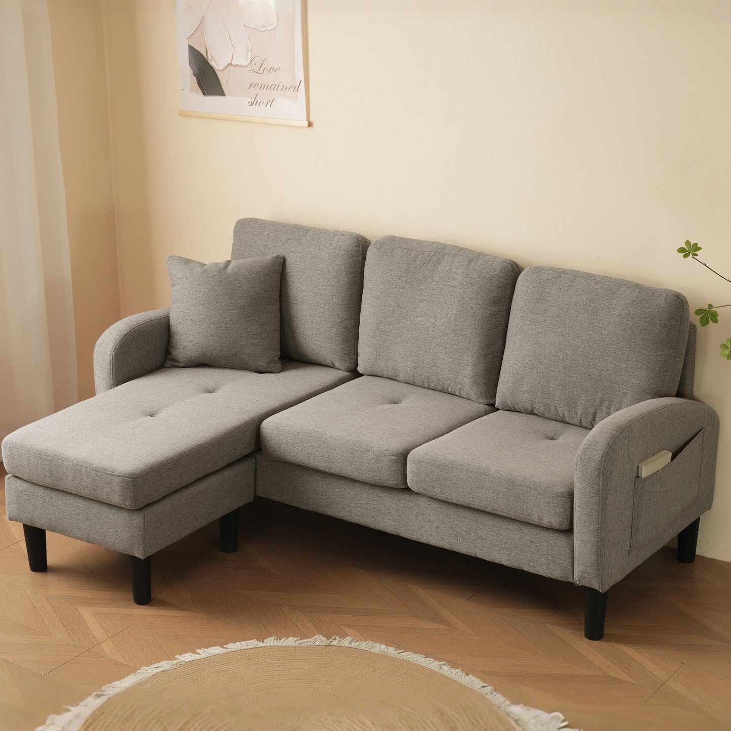 Gigab2b original image - L-förmiges Ecksofa mit Chaiselongue – 3-Sitzer Sofa, 166 x 118 x 77 cm, Atmungsaktiver Baumwoll-Leinenstoff, Kunststoffbeine, Modulares Design, Ideal für Wohnzimmer, Apartments und Büros