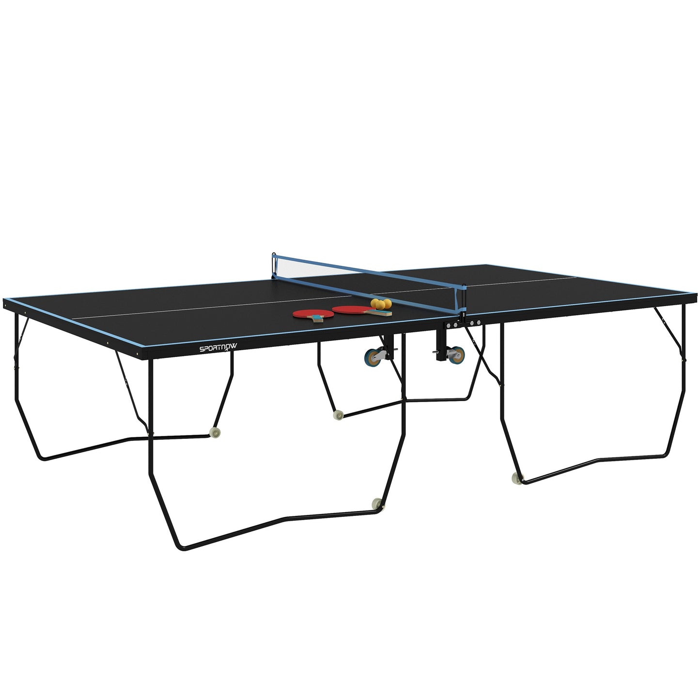 Gigab2b original image - Tischtennisplatte Outdoor, Klappbar Tischtennistsich mit Netz, Rollen, 2 Tischtennisschlägern und 3 Bällen, Stahl, Schwarz, 274 x 152,5 x 76 cm