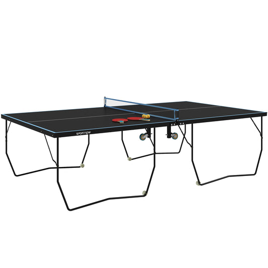 Gigab2b original image - Tischtennisplatte Outdoor, Klappbar Tischtennistsich mit Netz, Rollen, 2 Tischtennisschlägern und 3 Bällen, Stahl, Schwarz, 274 x 152,5 x 76 cm