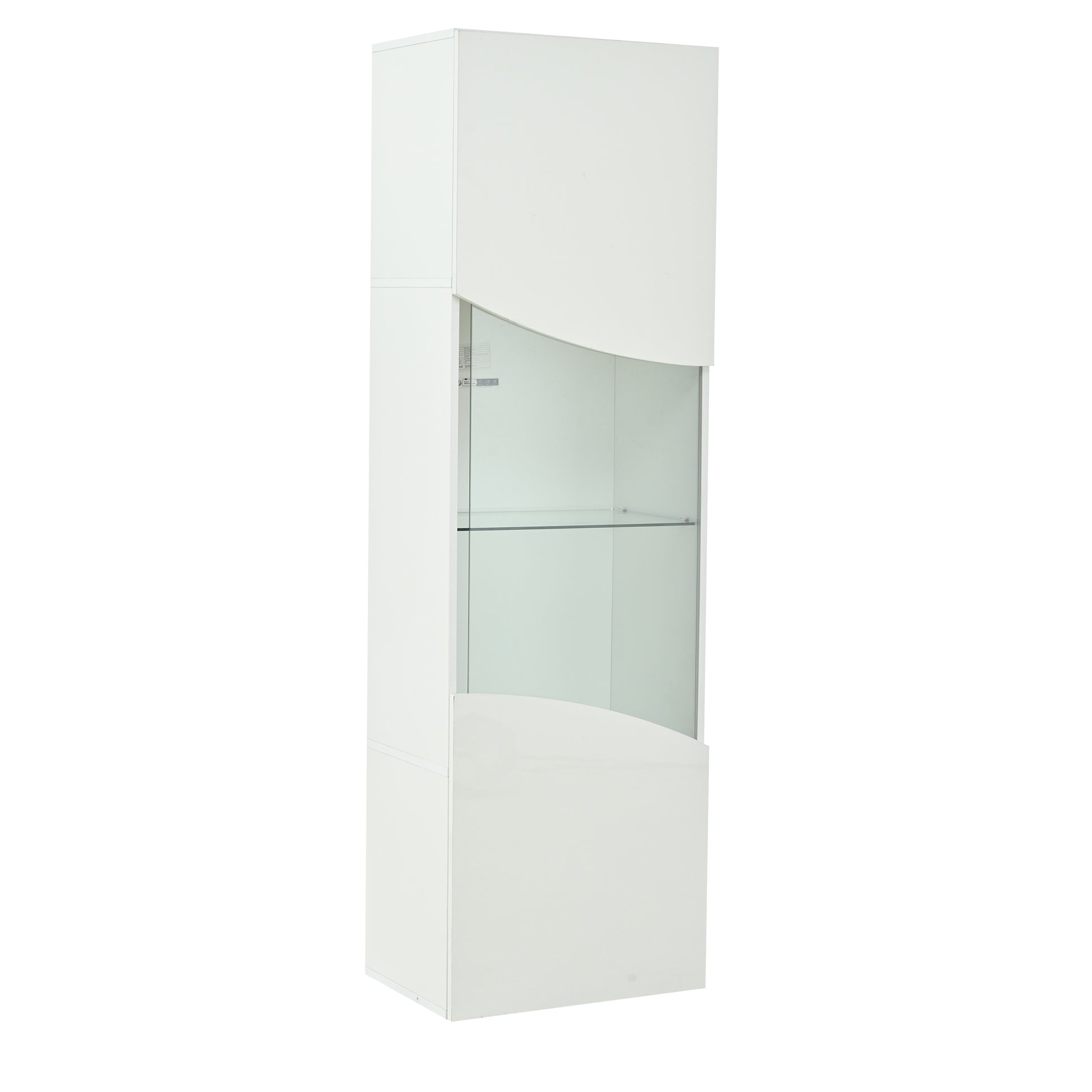 35*50*165cm Wohnzimmer-Vitrinenschrank,Hochglänzender Vitrinenschrank (Schranktüren), hoher Schrank mit großem Stauraum und LED-Beleuchtung.konkav bogenförmige Wellenoberflächengestaltung,Weiß