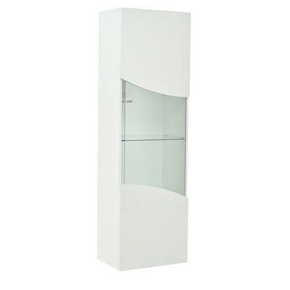 35*50*165cm Wohnzimmer-Vitrinenschrank,Hochglänzender Vitrinenschrank (Schranktüren), hoher Schrank mit großem Stauraum und LED-Beleuchtung.konkav bogenförmige Wellenoberflächengestaltung,Weiß