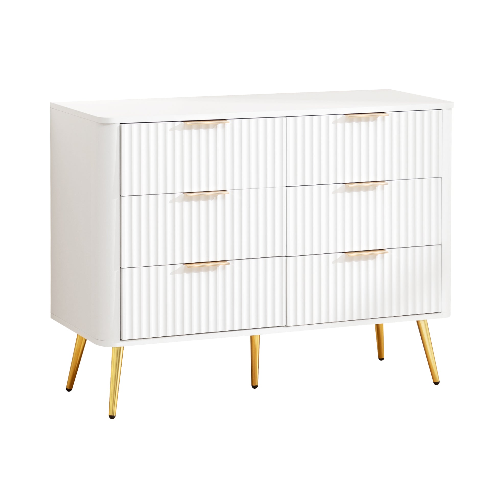 6-Drawer Dresser, Modern White Storage Chest with Metal Handles & Soft-Closing Slides, Sturdy MDF Bedroom Dresser for Living Room Hallway – Anti-Tip Device, 20cm Raised Legs for Robot Vacuum