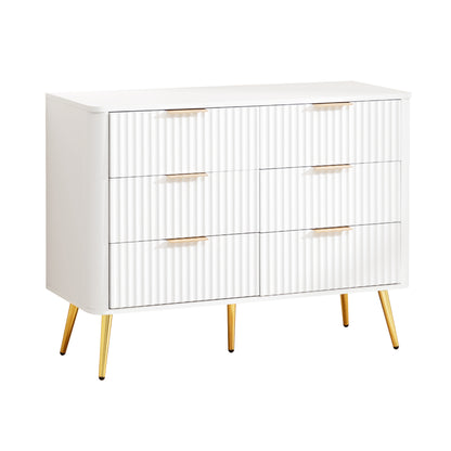 6-Drawer Dresser, Modern White Storage Chest with Metal Handles & Soft-Closing Slides, Sturdy MDF Bedroom Dresser for Living Room Hallway – Anti-Tip Device, 20cm Raised Legs for Robot Vacuum