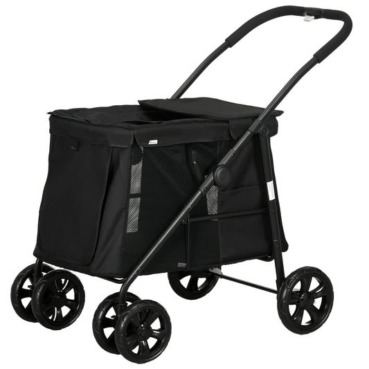 Gigab2b original image - Hundewagen faltbarer Hundebuggy mit Seitentaschen und Netzfenster für kleine und mittelgroße Hunde bis 20 kg Oxford-Gewebe Schwarz