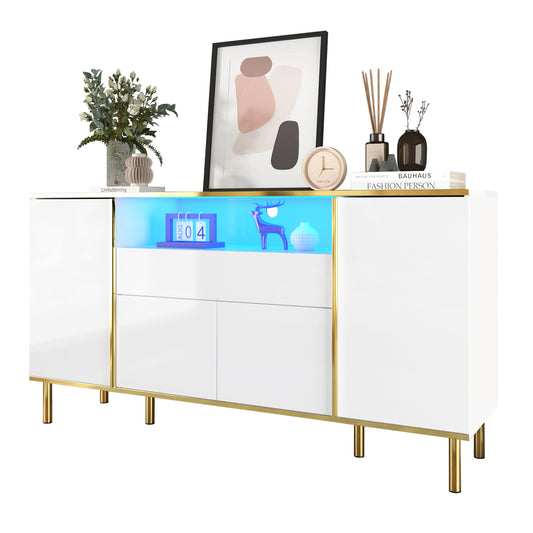 Gigab2b original image - Sideboard, hochglänzende weiße Kommode mit 1 Schublade, Kommode, Schlafzimmerkommode, hochglänzendes weißes Sideboard – B150/T40/H80cm