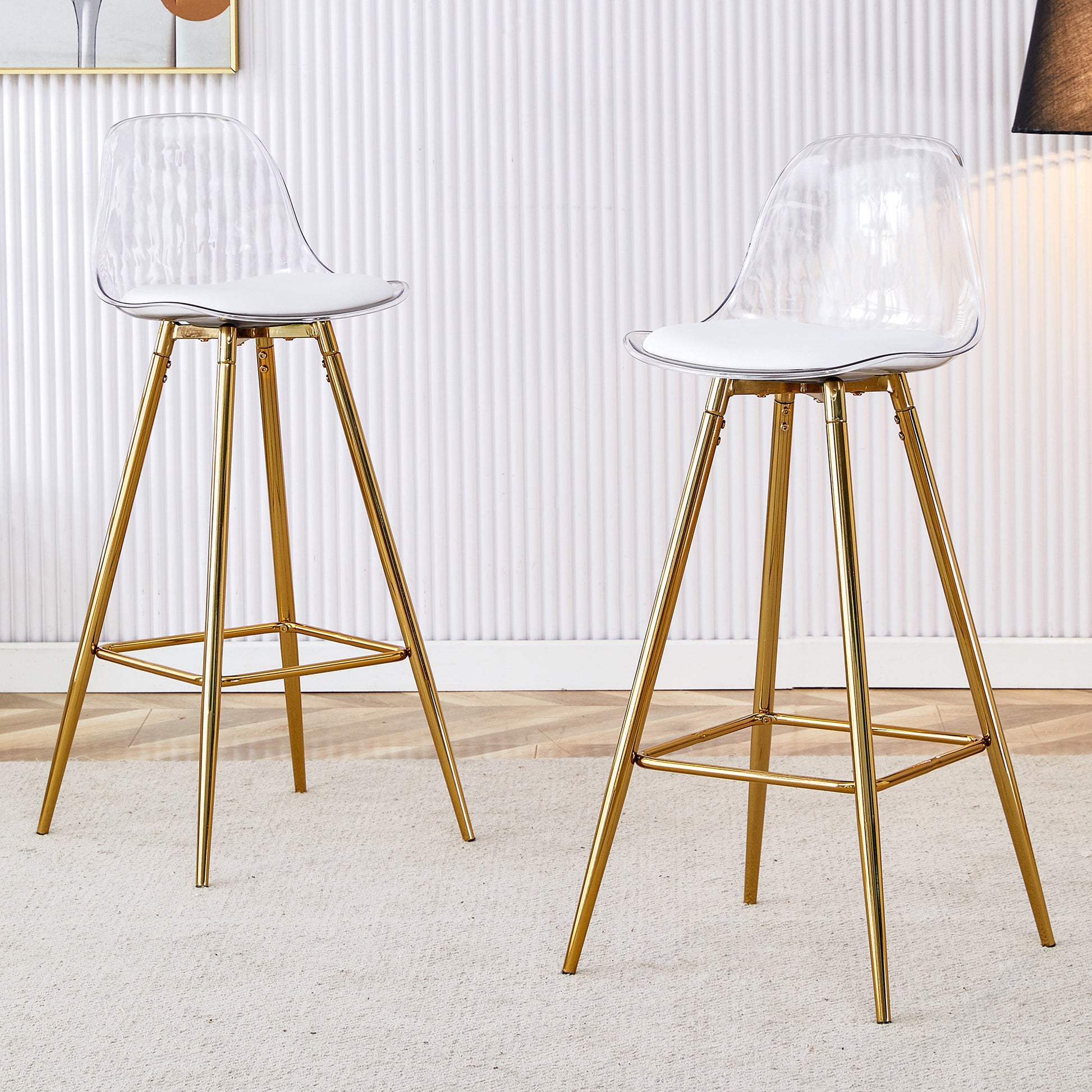 2er-Set Barhocker mit transparentem Lehnen, Goldgestell, Hochstuhl – für Café, Wohnzimmer und Thekenbereich