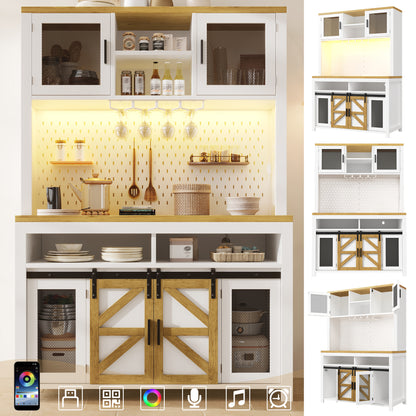 Gigab2b original image - Küchenschränke, Hochschrank mit USB-Anschluss, multifunktionaler Stauraum mit großzügiger Arbeitsfläche für Küche Esszimmer, Sideboards mit LED-Beleuchtung, Weiß