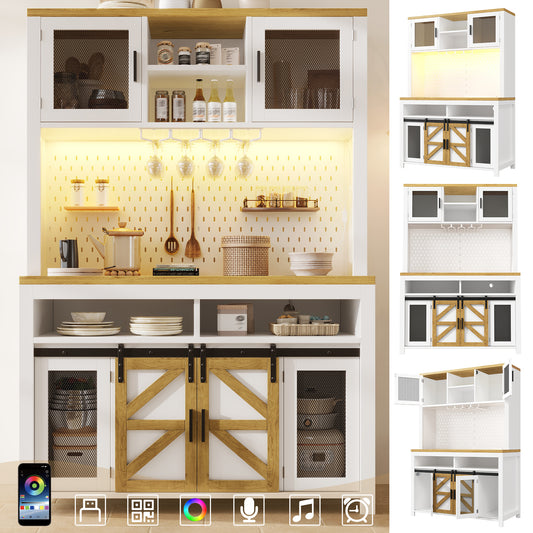 Gigab2b original image - Küchenschränke, Hochschrank mit USB-Anschluss, multifunktionaler Stauraum mit großzügiger Arbeitsfläche für Küche Esszimmer, Sideboards mit LED-Beleuchtung, Weiß