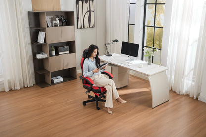 Ergonomic Gaming Chair in Black and Red with Footrest
