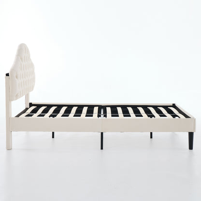 Full Size Upholstered Platform Bed Frame with Adjustable Headboard, Velvet Single Bed with Wood Slat